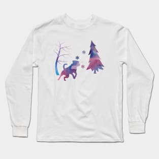 Rottie Rottweiler Art, Dog Catching Snowflakes Long Sleeve T-Shirt